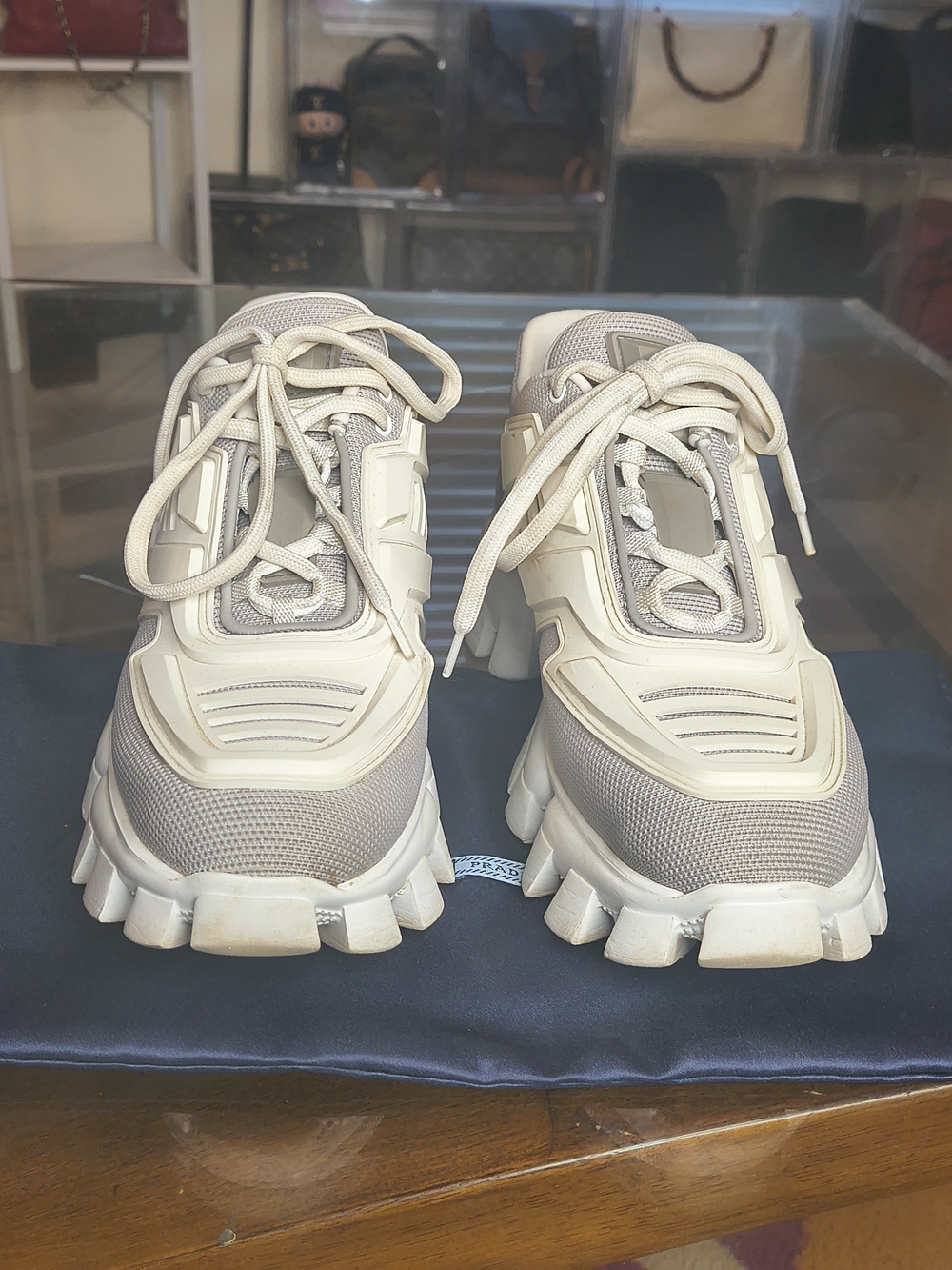 HTF Prada Cloudbust Thunder Chunky Sneakers White Grey Size 37.5 With Dust Bag - Picture 3 of 7